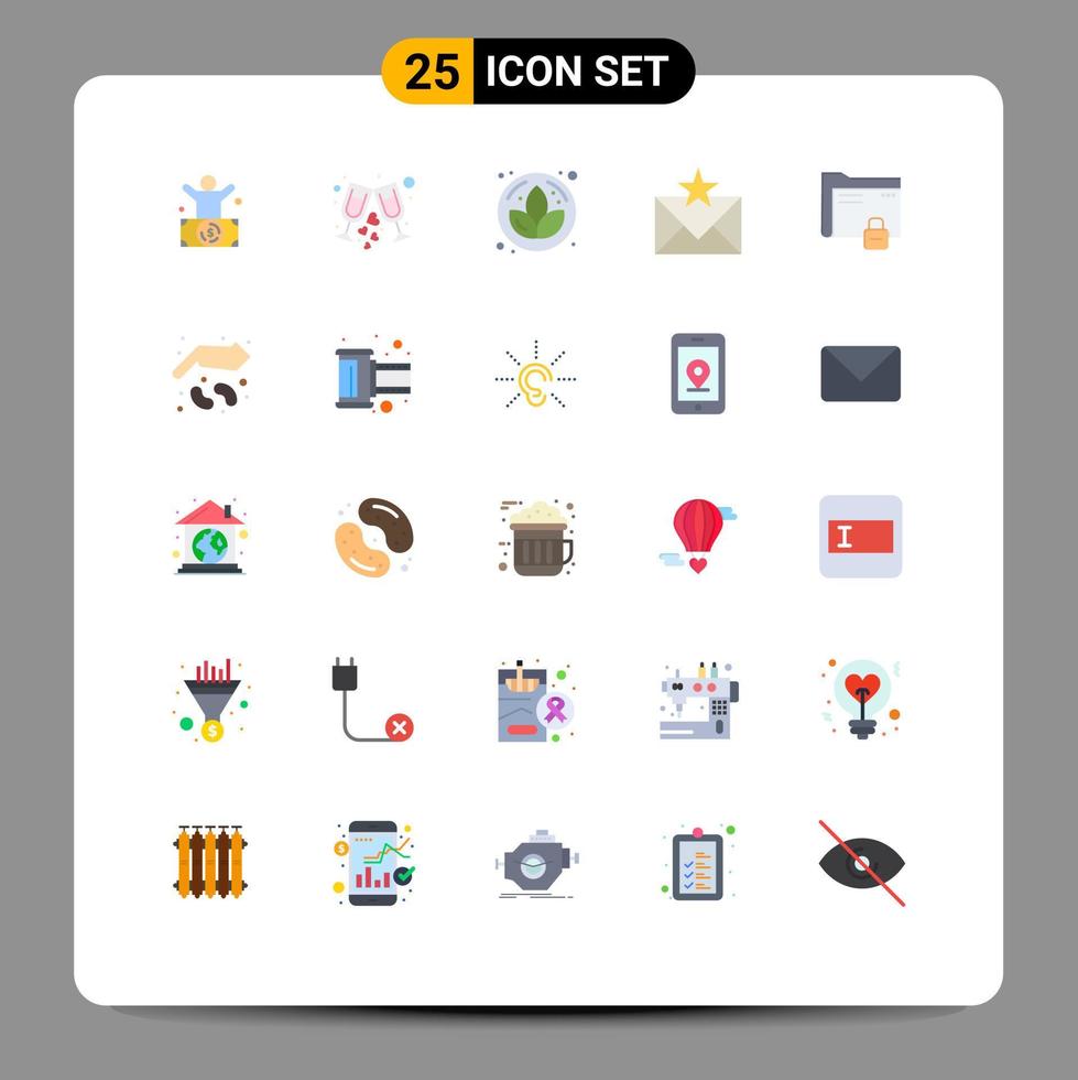 25 flaches Farbpaket der Benutzeroberfläche mit modernen Zeichen und Symbolen von Daten Favoriten Party Umschlag Kommunikation editierbare Vektordesign-Elemente vektor