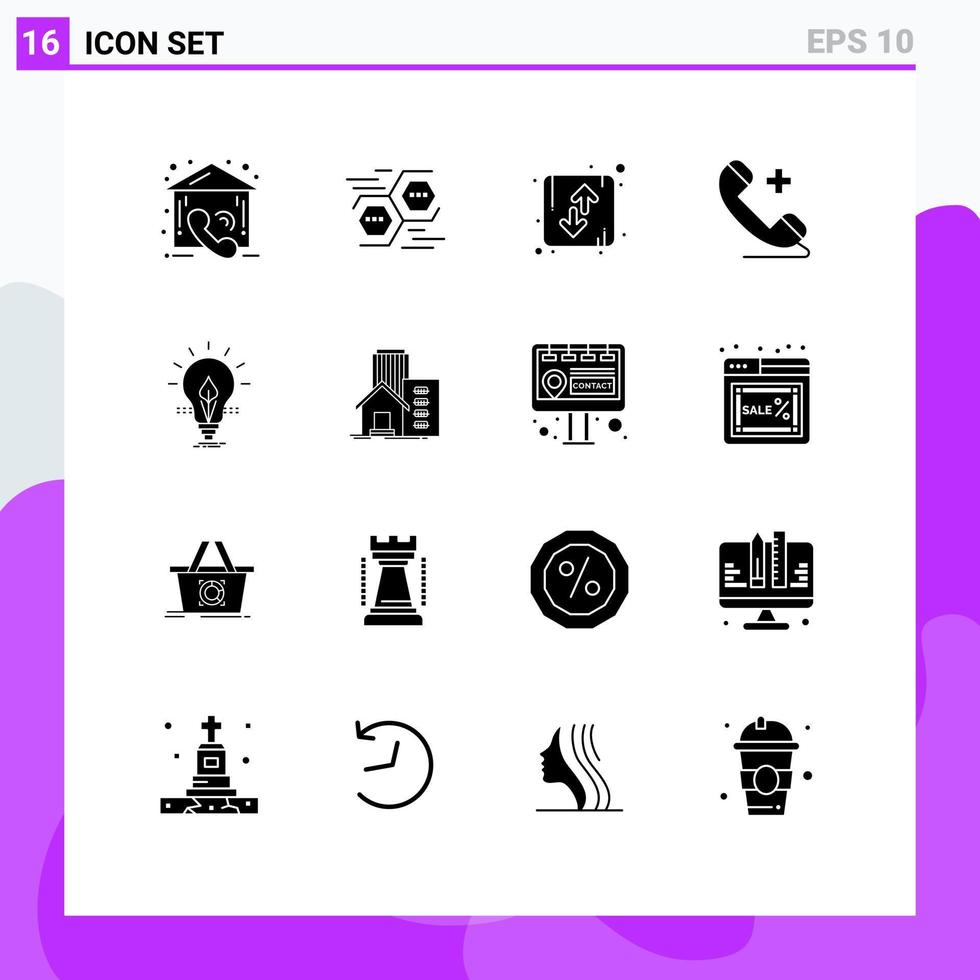 uppsättning av 16 modern ui ikoner symboler tecken för sjukhus telefon digital medicinsk orientering redigerbar vektor design element
