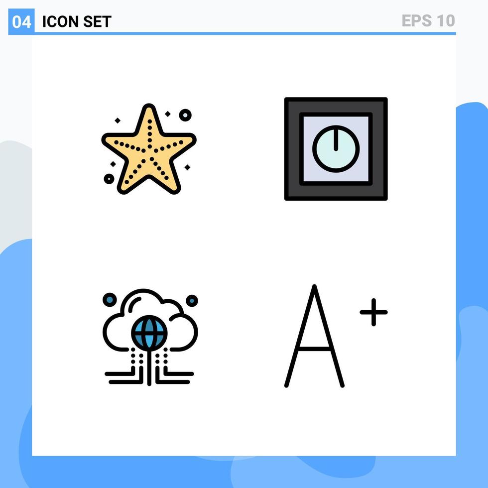 fylld linje platt Färg packa av 4 universell symboler av strand moln sjöstjärna Produkter data redigerbar vektor design element
