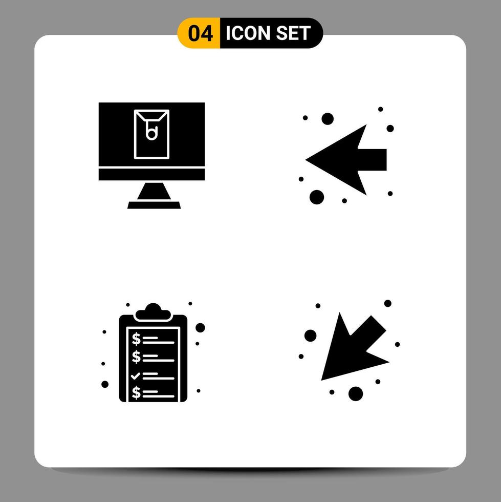 4 schwarze Icon-Pack-Glyphen-Symbole Zeichen für ansprechende Designs auf weißem Hintergrund 4 Icons gesetzt vektor