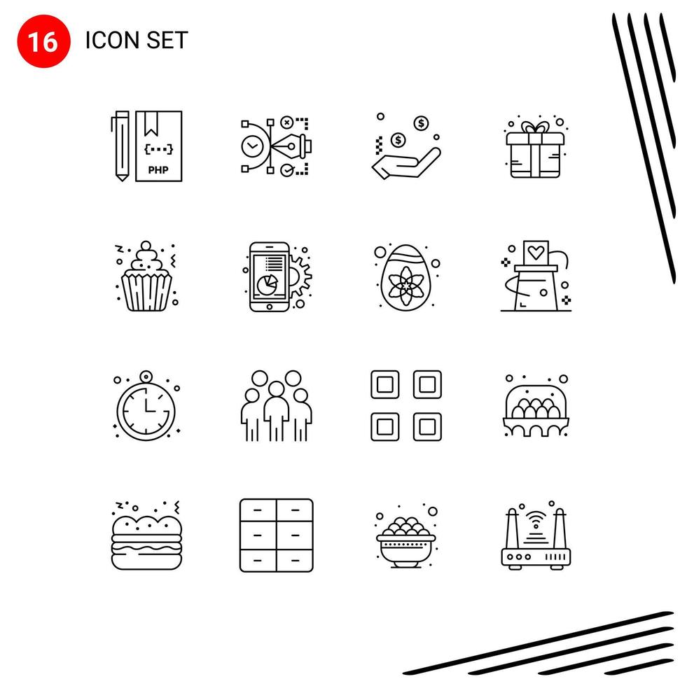 stock vektor ikon packa av 16 linje tecken och symboler för närvarande bonus digital låda dollar redigerbar vektor design element