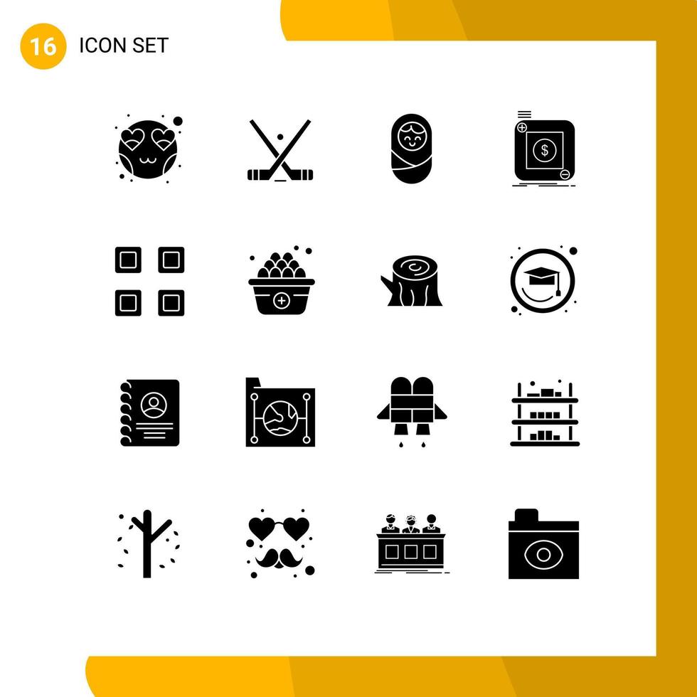 piktogram uppsättning av 16 enkel fast glyfer av layout mobil pinnar Ansökan Lagra redigerbar vektor design element