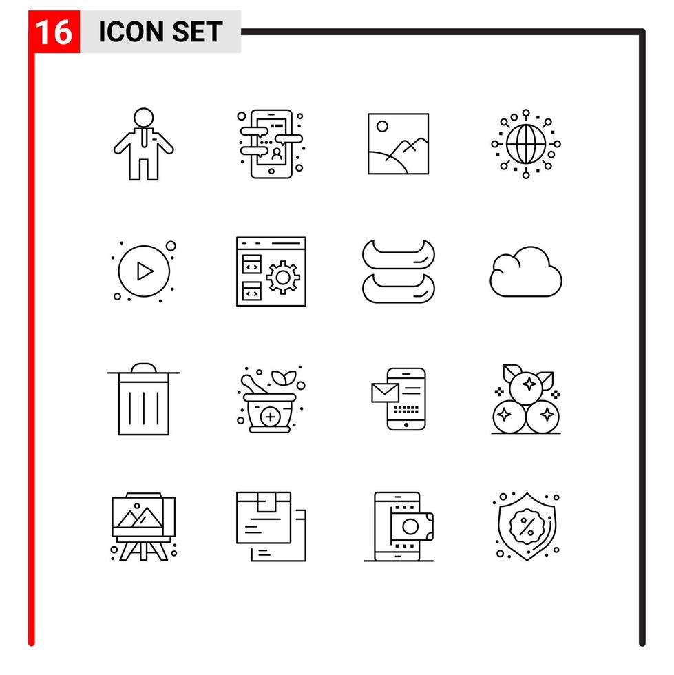 stock vektor ikon packa av 16 linje tecken och symboler för app spela Galleri pilar klot redigerbar vektor design element