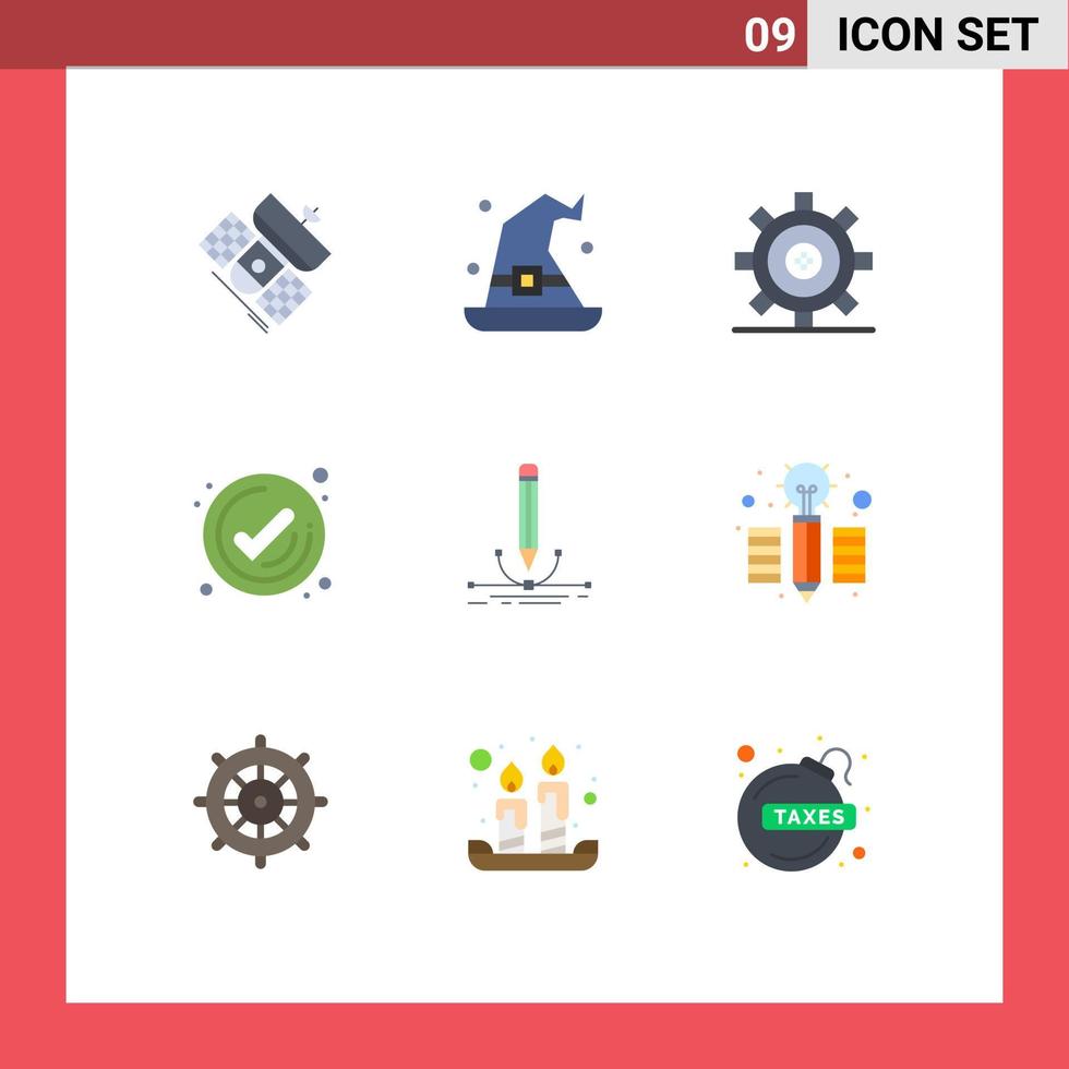 flacher farbsatz der mobilen schnittstelle mit 9 piktogrammen von editierbaren vektordesignelementen des check-management-assistenten für geschäftsausrüstung vektor