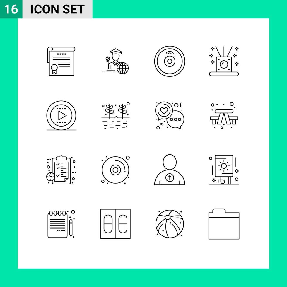 uppsättning av 16 modern ui ikoner symboler tecken för spela tona skivstång pinnar avkopplande redigerbar vektor design element