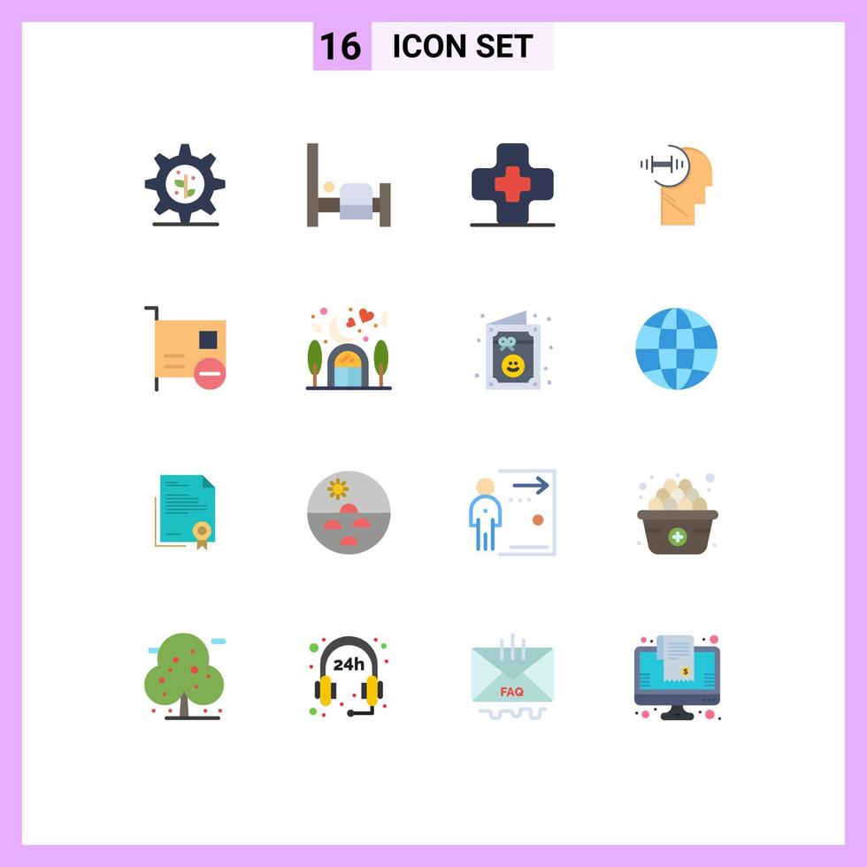 16 thematische Vektor-Flachfarben und editierbare Symbole von pci-Geräten Apothekencomputern Kopf editierbares Paket kreativer Vektordesign-Elemente vektor