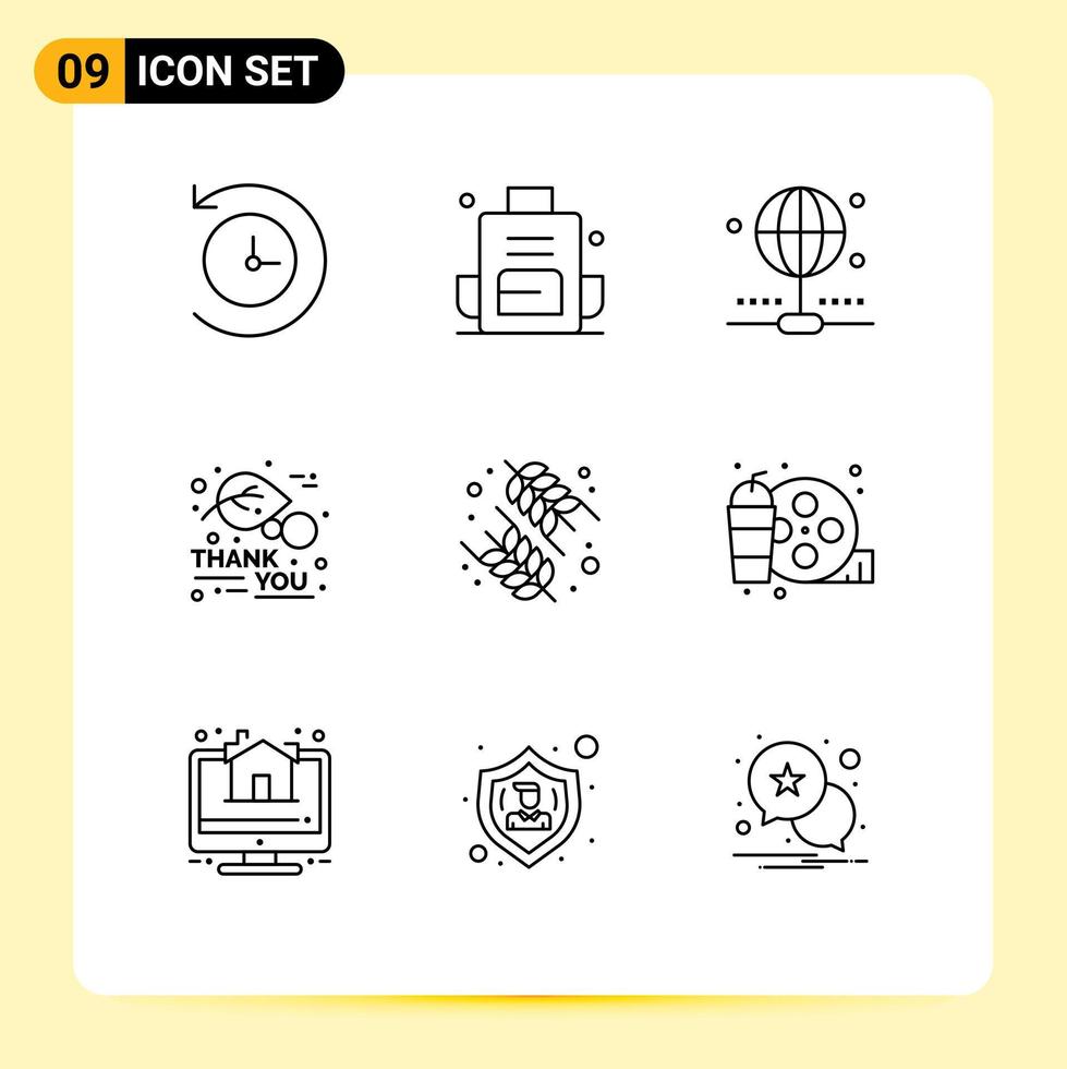 modern uppsättning av 9 konturer pictograph av friska diet förbindelse tacksägelse höst redigerbar vektor design element