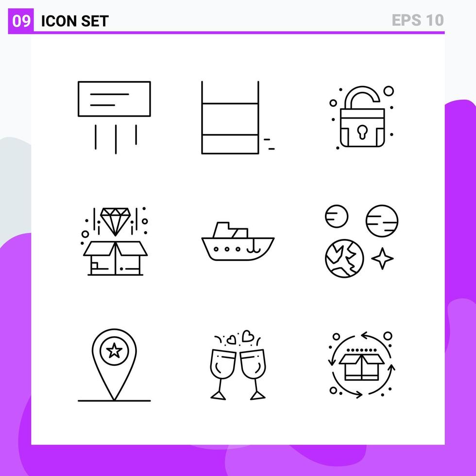 uppsättning av 9 ikoner i linje stil kreativ översikt symboler för hemsida design och mobil appar enkel linje ikon tecken isolerat på vit bakgrund 9 ikoner vektor