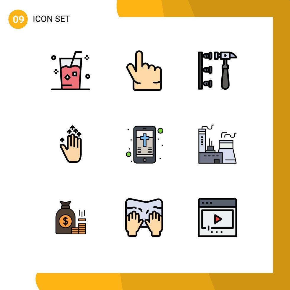 Packung mit 9 modernen Filledline-Flachfarben Zeichen und Symbolen für Web-Printmedien wie christliche mobile vermasselte Gesten editierbare Vektordesign-Elemente vektor