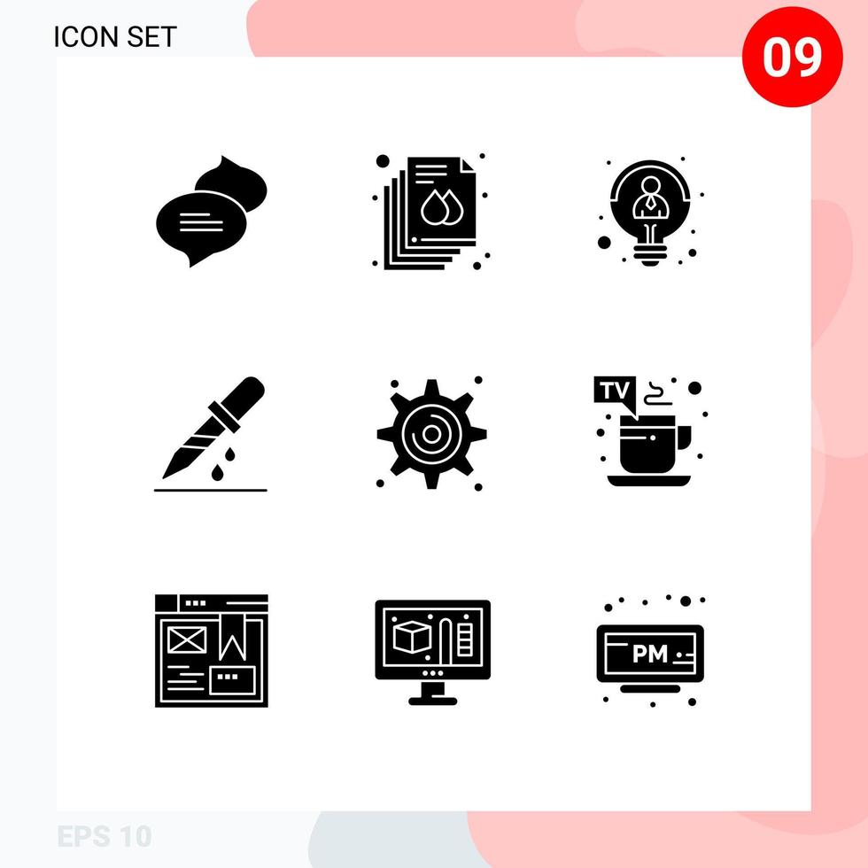 uppsättning av 9 modern ui ikoner symboler tecken för inställningar kugghjul anställd medicin drouper redigerbar vektor design element