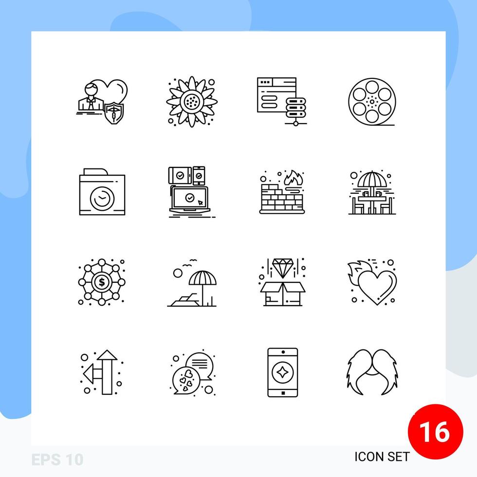modern uppsättning av 16 konturer och symboler sådan som kamera video tacksägelse spela webb redigerbar vektor design element