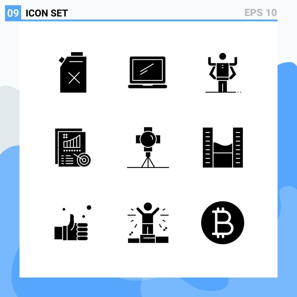 grupp av 9 fast glyfer tecken och symboler för filma design förmåga Rapportera analys redigerbar vektor design element