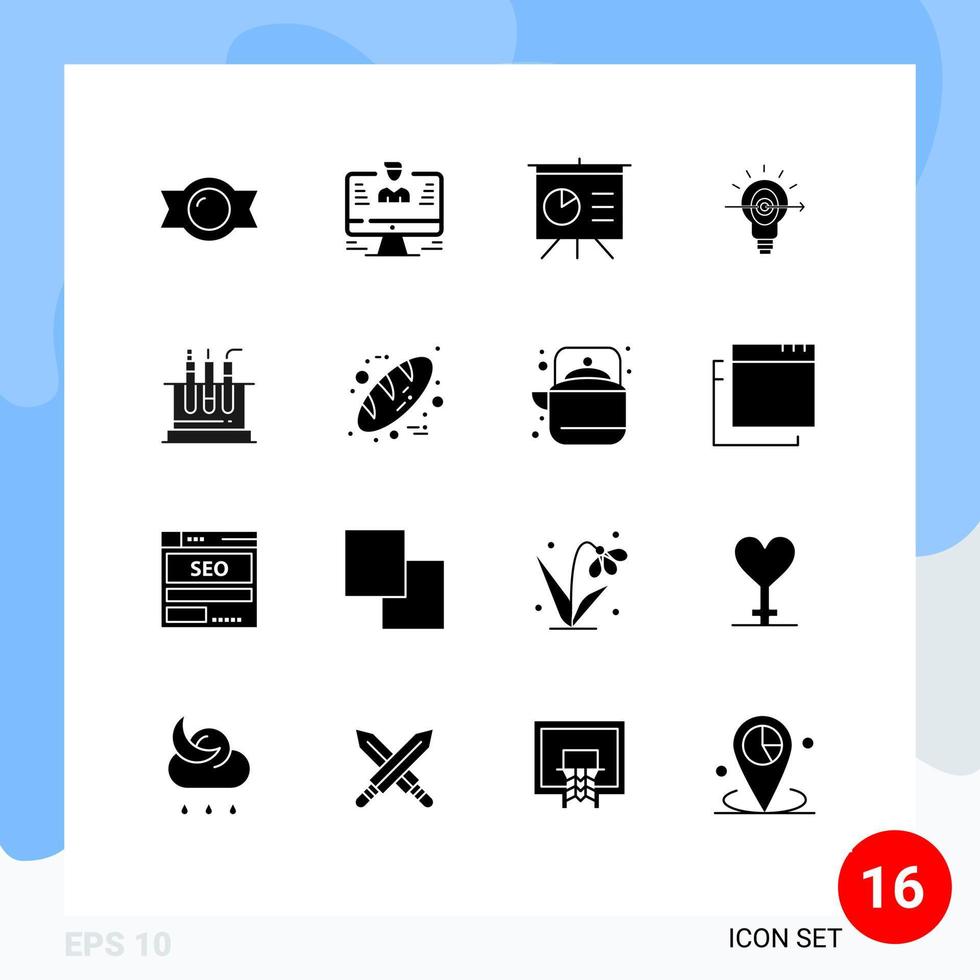 modern uppsättning av 16 fast glyfer pictograph av labb rör analys företag Framgång redigerbar vektor design element