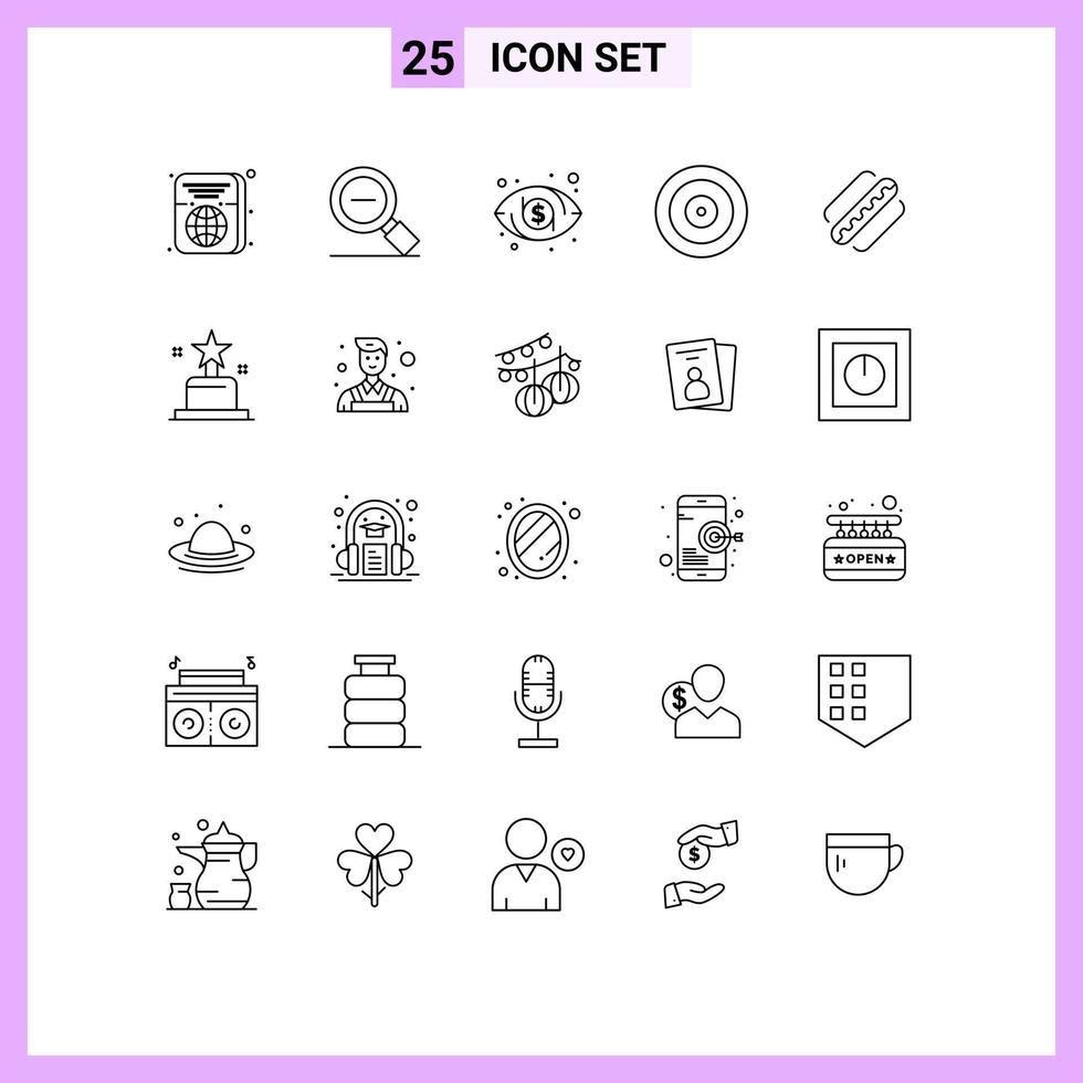 satz von 25 modernen ui-symbolen symbolzeichen für amerikanische zielzoom-zielauge editierbare vektordesignelemente vektor