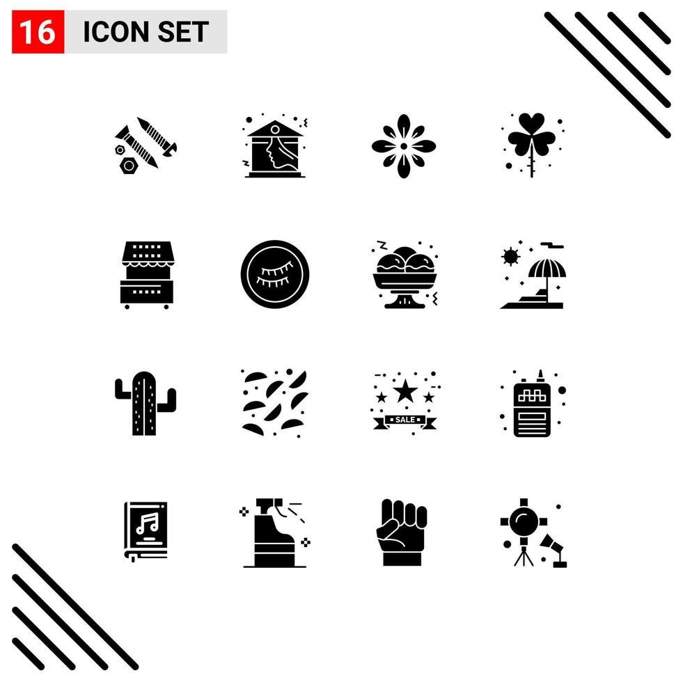 Stock Vector Icon Pack mit 16 Linienzeichen und Symbolen für Patrick Day Roof Holi Diwali editierbare Vektordesign-Elemente