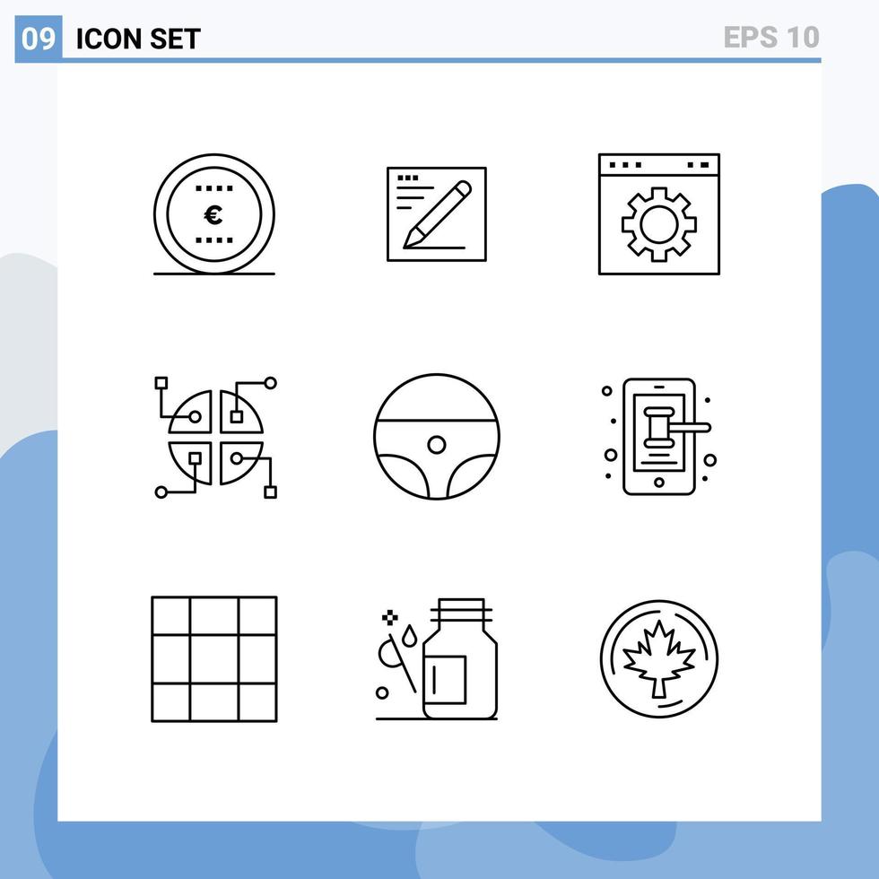packa av 9 kreativ konturer av styrning Karta browser nätverk miljö redigerbar vektor design element