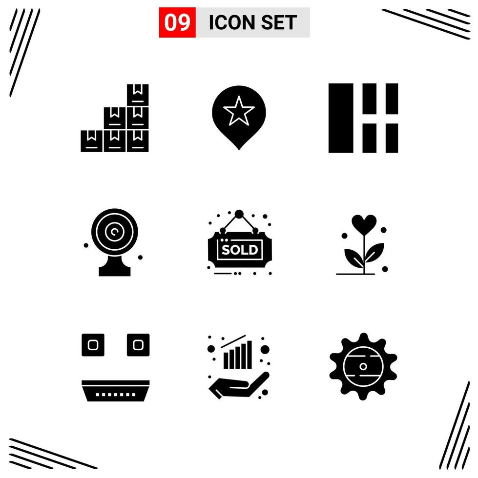 9 Symbole Solid Style Grid basierte kreative Glyphen-Symbole für Website-Design Einfache solide Symbolzeichen isoliert auf weißem Hintergrund 9 Icon-Set vektor