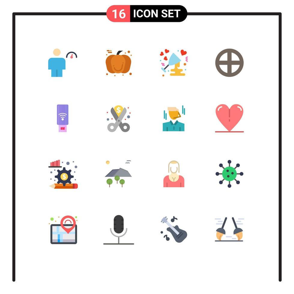 Gruppe von 16 flachen Farbzeichen und Symbolen für Innentür-Tagesdekoration lieben editierbares Paket kreativer Vektordesign-Elemente vektor