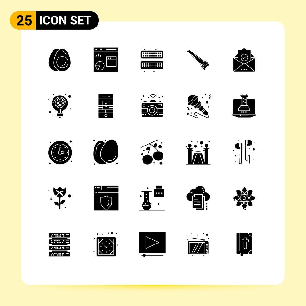 uppsättning av 25 vektor fast glyfer på rutnät för verktyg bad programmering hand bricka redigerbar vektor design element