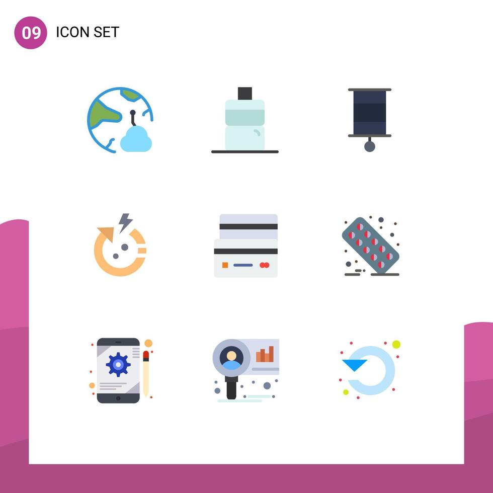 satz von 9 modernen ui-symbolen symbole zeichen für debitkarte kind weltmacht editierbare vektordesignelemente vektor