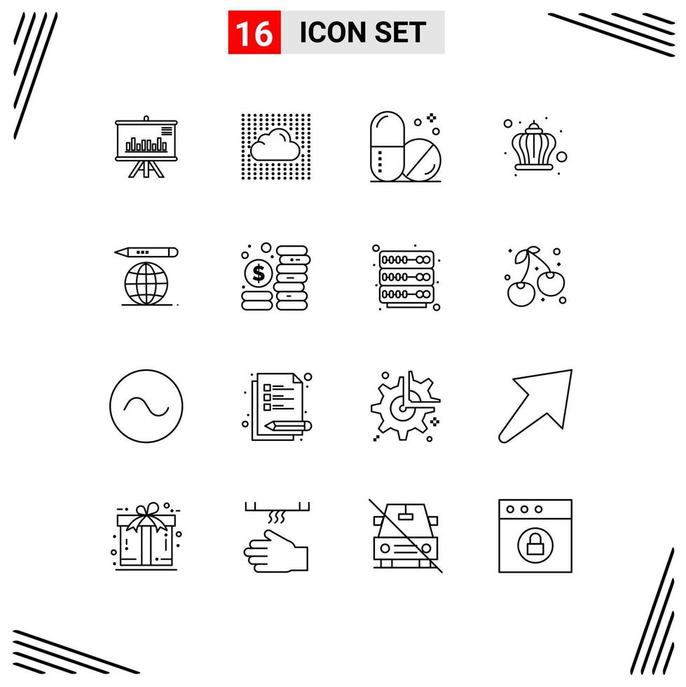 universell ikon symboler grupp av 16 modern konturer av utbildning klot dag skikten kung korona redigerbar vektor design element