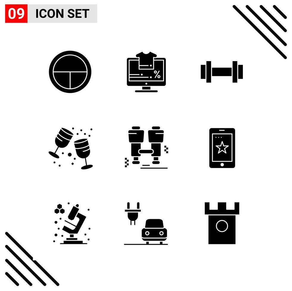 Pixle Perfekter Satz von 9 soliden Symbolen Glyphen-Icon-Set für die Gestaltung von Websites und die Schnittstelle für mobile Anwendungen vektor