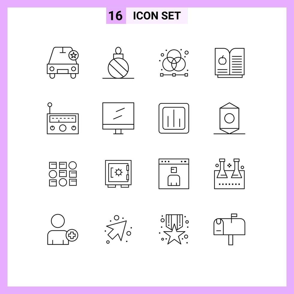 Stock Vector Icon Pack mit 16 Linienzeichen und Symbolen für Musikgerät kreative Wissenschaftsraster editierbare Vektordesign-Elemente