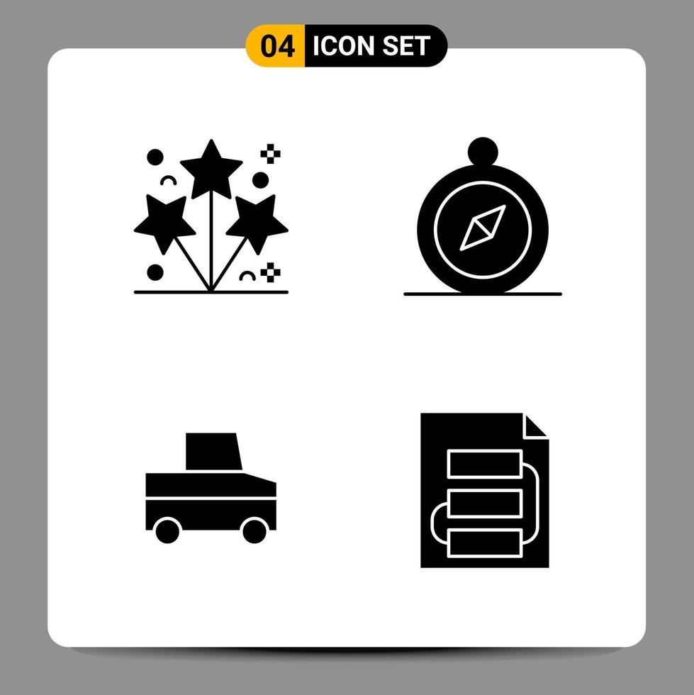 4 schwarze Icon-Pack-Glyphen-Symbole Zeichen für ansprechende Designs auf weißem Hintergrund 4 Icons gesetzt vektor