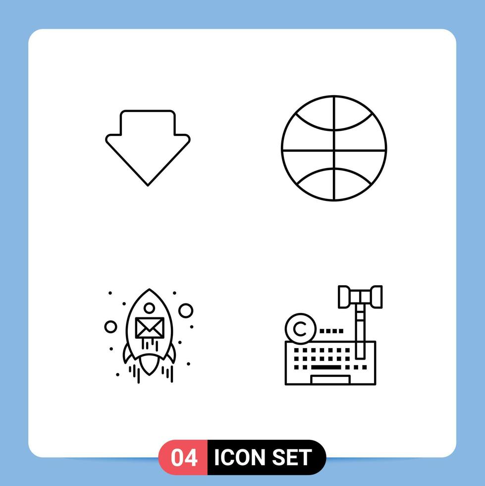 4 linje begrepp för webbplatser mobil och appar pil raket basketboll Semester upphovsrätt redigerbar vektor design element