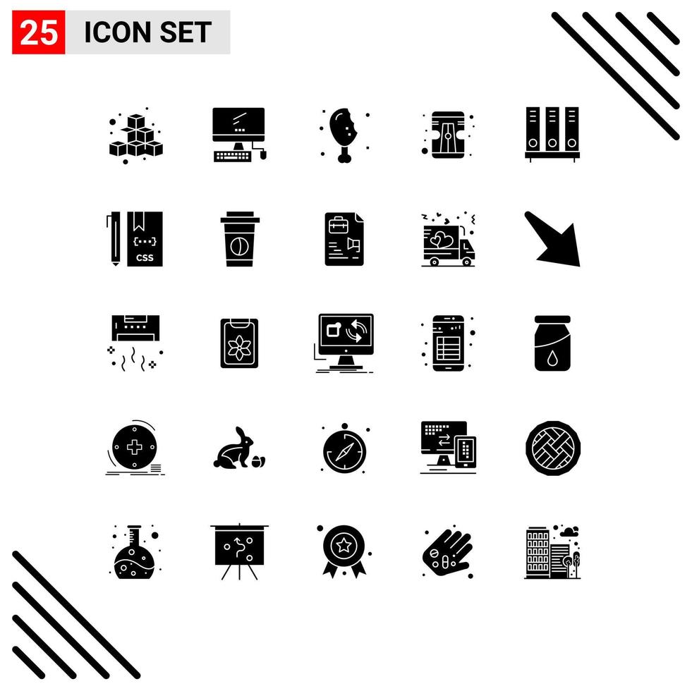 25 universell fast glyf tecken symboler av arkiv pennvässare imac penna tacksägelse redigerbar vektor design element