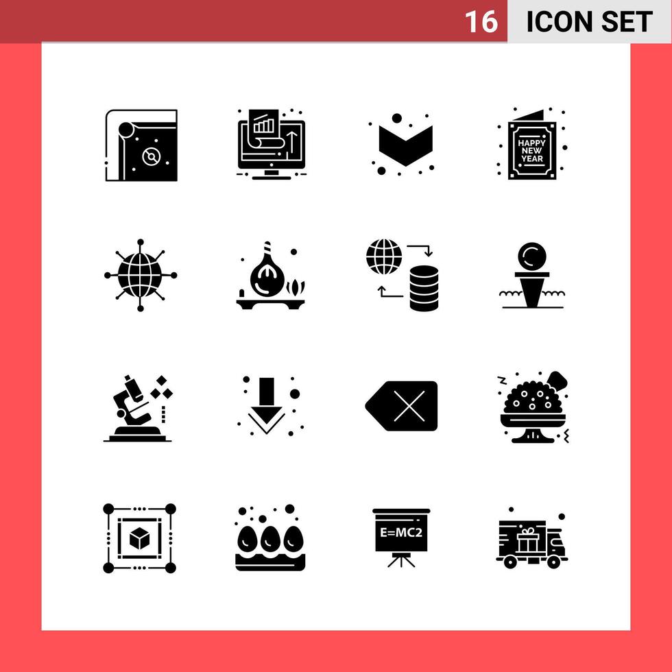 16 Icon-Pack-Glyphensymbole im soliden Stil auf weißem Hintergrund, einfache Zeichen für die allgemeine Gestaltung vektor