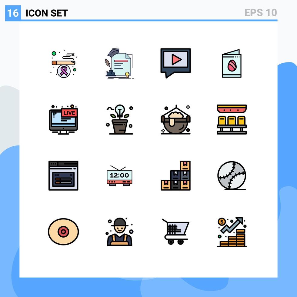 modern uppsättning av 16 platt Färg fylld rader pictograph av sändningar TV video bröllop ägg redigerbar kreativ vektor design element