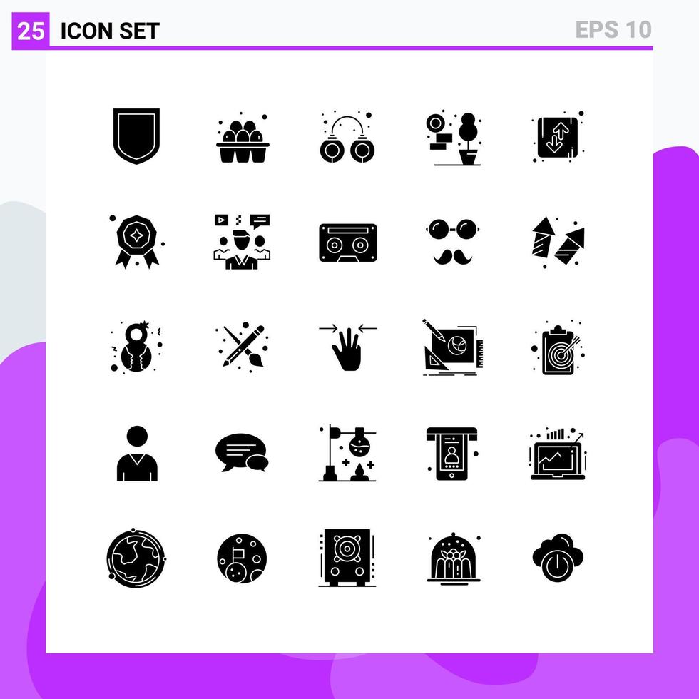 Gruppe von 25 modernen soliden Glyphen für Orientierungsrichtung Handschellen Pfeil lebende editierbare Vektordesign-Elemente vektor