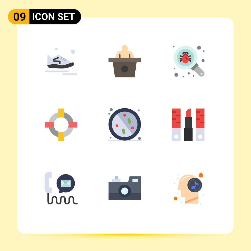 flaches farbset der mobilen schnittstelle mit 9 piktogrammen der antibakteriellen anti-bug-unterstützung helfen editierbare vektordesignelemente vektor