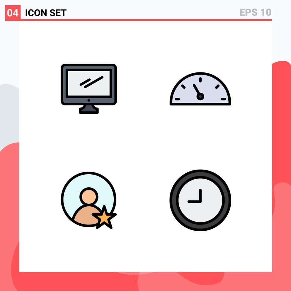 Universelle Symbolsymbole Gruppe von 4 modernen Filledline-Flachfarben von Computerbenutzer-IMAC-Leistungsuhr-editierbaren Vektordesign-Elementen vektor