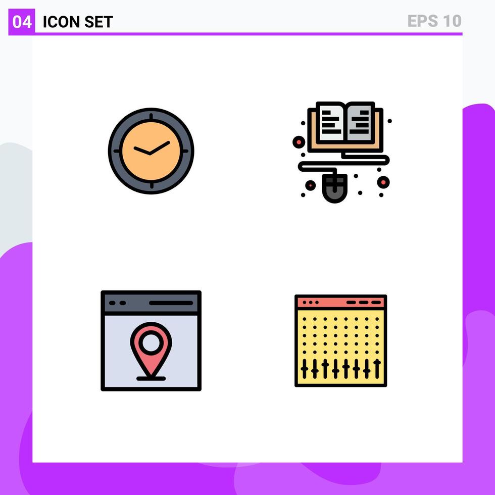 Gruppe von 4 gefüllten flachen Farbzeichen und Symbolen für die Uhrenschnittstelle Uhr lernt vom Benutzer editierbare Vektordesign-Elemente vektor