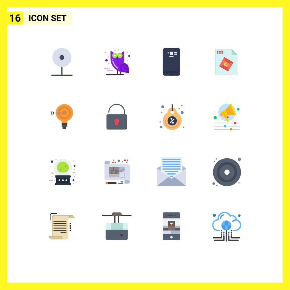 16 användare gränssnitt platt Färg packa av modern tecken och symboler av mål bearbetning skrämmande fil tillbaka redigerbar packa av kreativ vektor design element
