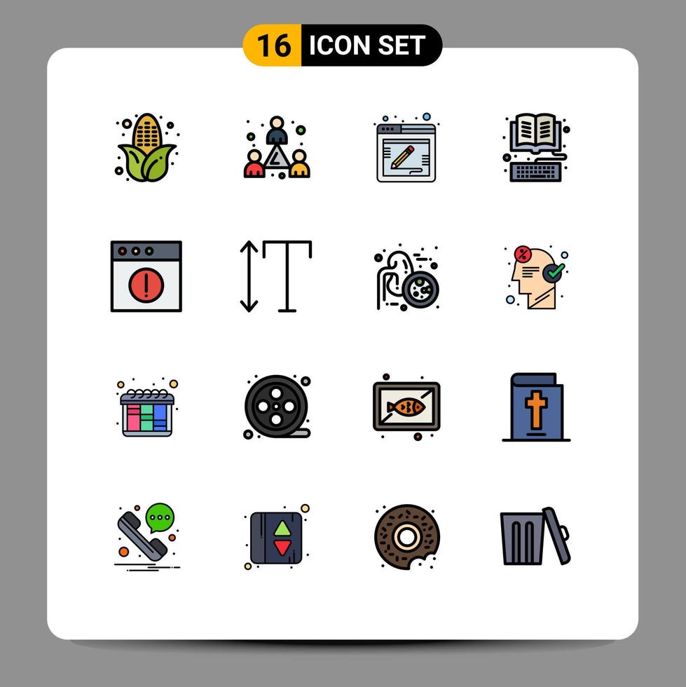 redigerbar vektor linje packa av 16 enkel platt Färg fylld rader av app uppkopplad kommentar bibliotek ebook redigerbar kreativ vektor design element