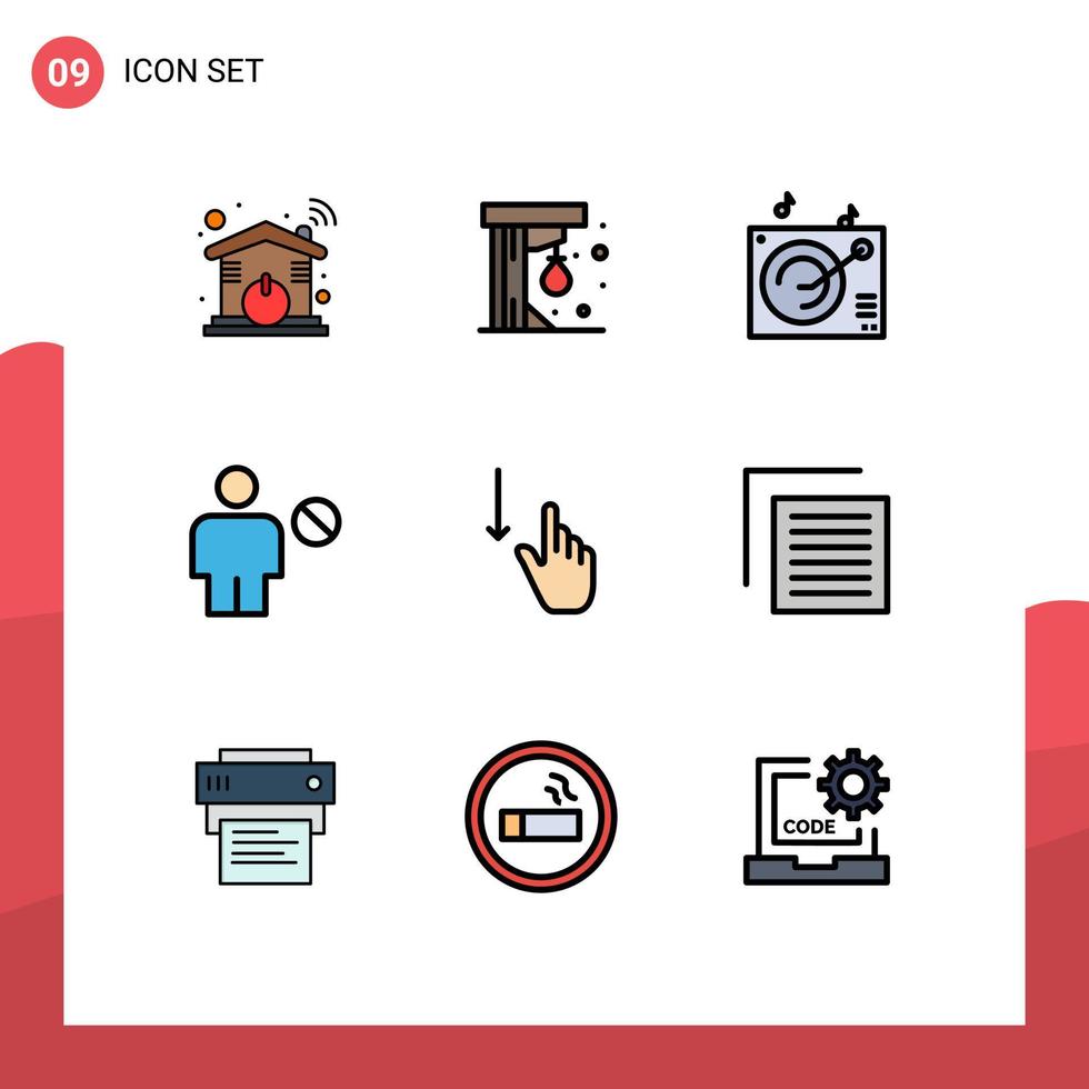 9 universell fylld linje platt Färg tecken symboler av finger mänsklig audio nekas blockerad redigerbar vektor design element