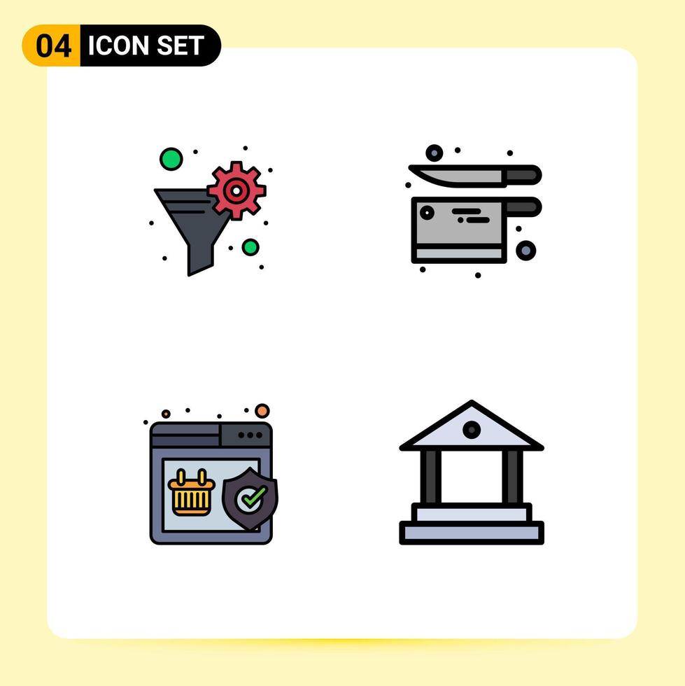 universelle Symbolsymbole Gruppe von 4 modernen Fillline-Flachfarben von Datenfilter-Schildausrüstung Filterutensilien-Einkaufs-editierbare Vektordesign-Elemente vektor