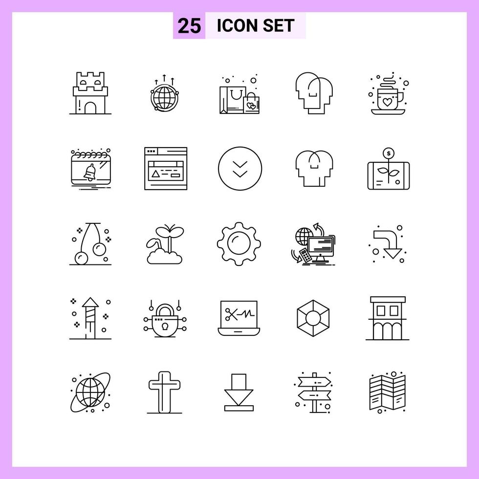 25 Symbole in Linienstil-Umrisssymbolen auf weißem Hintergrund kreative Vektorzeichen für Web-Mobile und Druck vektor