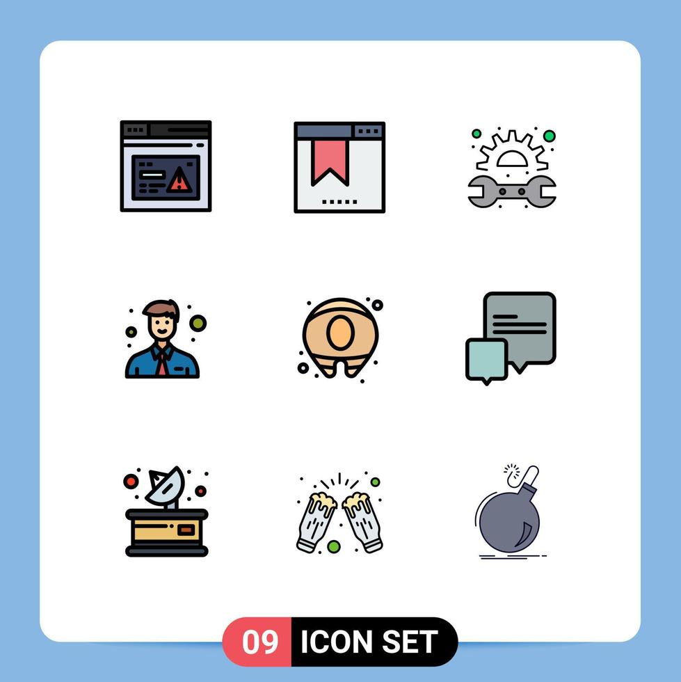 9 fylld linje platt Färg begrepp för webbplatser mobil och appar mat kontor hemsida man skruvnyckel redigerbar vektor design element