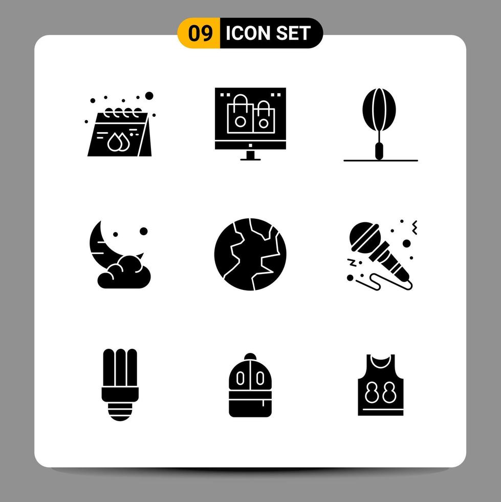 9 svart ikon packa glyf symboler tecken för mottaglig mönster på vit bakgrund 9 ikoner uppsättning vektor