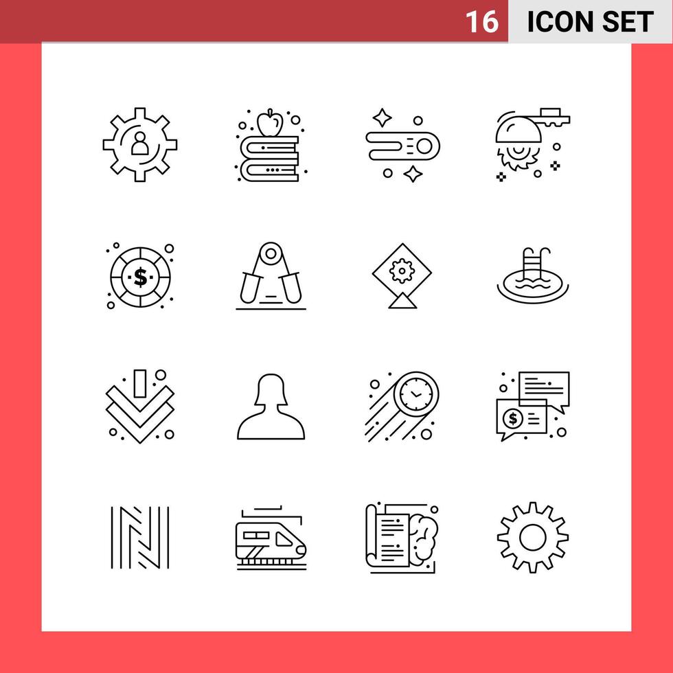 16 Icon Pack Line Style Umrisssymbole auf weißem Hintergrund einfache Zeichen für die allgemeine Gestaltung vektor