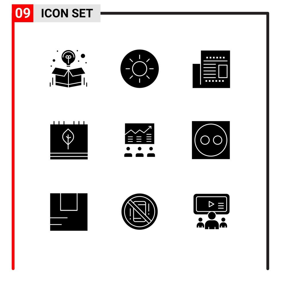 Stock Vector Icon Pack mit 9 Zeilenzeichen und Symbolen für bearbeitbare Vektordesign-Elemente des Pfeiljahreszeitungsblattkalenders