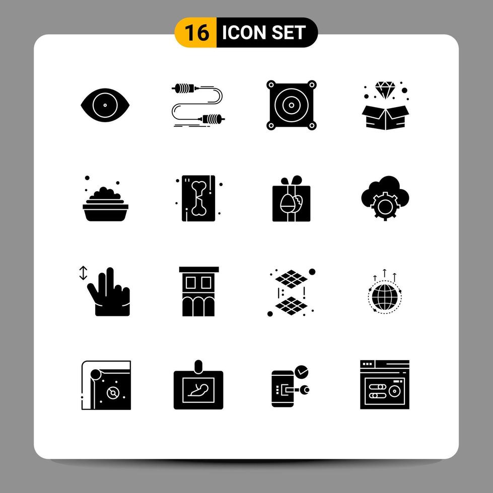 16 solides Glyphenpaket der Benutzeroberfläche mit modernen Zeichen und Symbolen für die Reinigung von Schmuckdraht, Juwelen, Diamanten, bearbeitbare Vektordesignelemente vektor