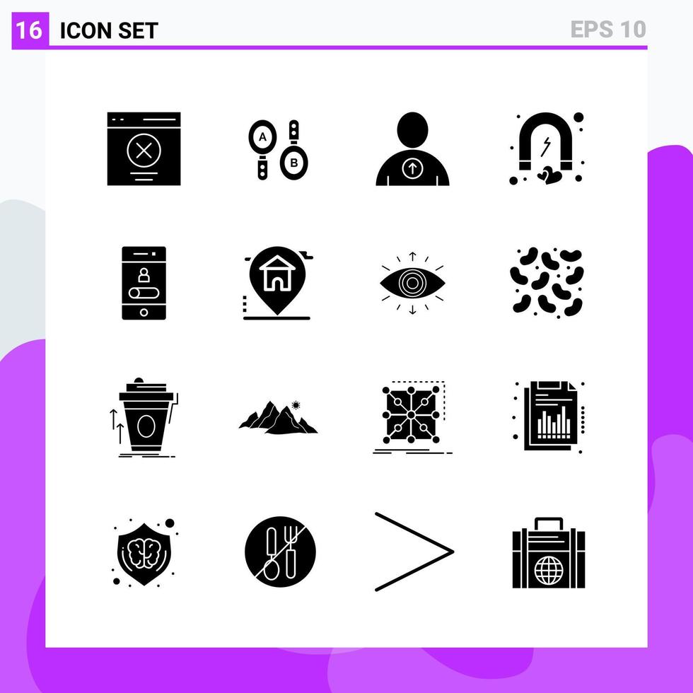 uppsättning av 16 ikoner i fast stil kreativ glyf symboler för hemsida design och mobil appar enkel fast ikon tecken isolerat på vit bakgrund 16 ikoner vektor