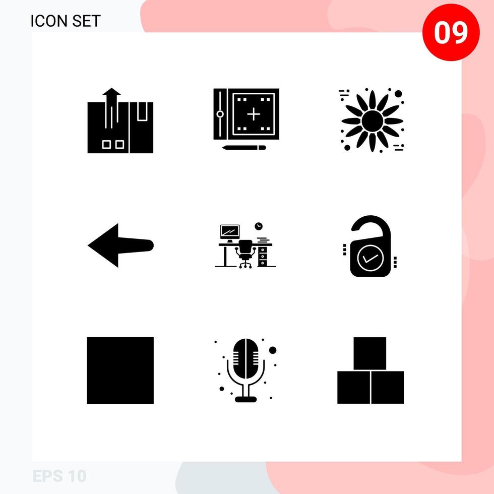 grupp av 9 fast glyfer tecken och symboler för stol kontor teckning vänster tacksägelse redigerbar vektor design element