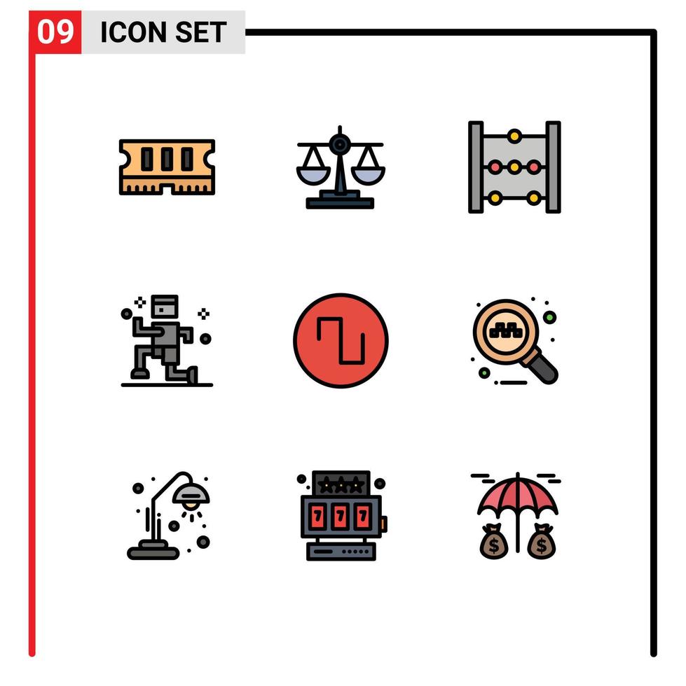 piktogram uppsättning av 9 enkel fylld linje platt färger av Sök Vinka utbildning fyrkant löpning redigerbar vektor design element