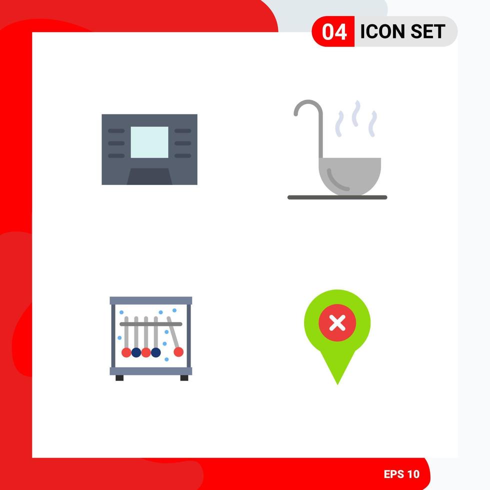 flaches Icon-Paket mit 4 universellen Symbolen von ATM-Stiftpfannen-Pendelkarte editierbare Vektordesign-Elemente vektor
